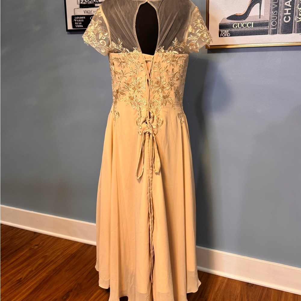 Taupe Sequin High Low Dress with Flutter Cap Sleeves Size 18W - Picture 9 of 14